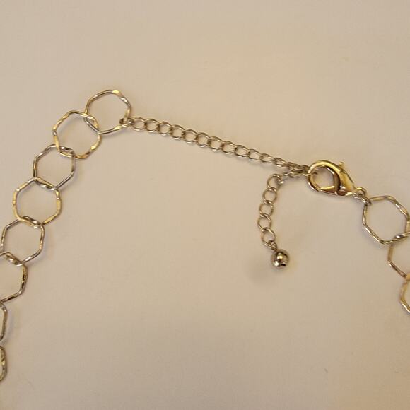 Modern Geometric Gold Tone Necklace with Open Hexagon Links Adjustable 18 to 22 - Picture 6 of 10